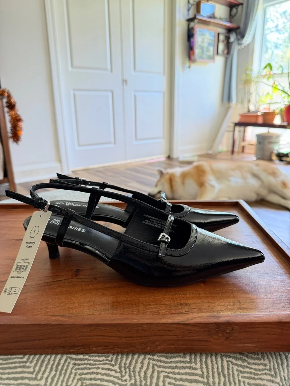 Black Patent Pointed Toe Slingback Kitten Heels Size 9 NWT